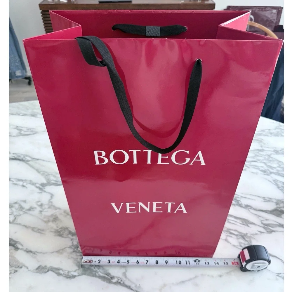 Bottega Veneta Red Glossy Paper Shopping Bag Large Luxury Designer Boutique Bag